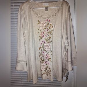 Alfred Dunner Plus Size 3x Oatmeal Colored Embroidered Top Nwts